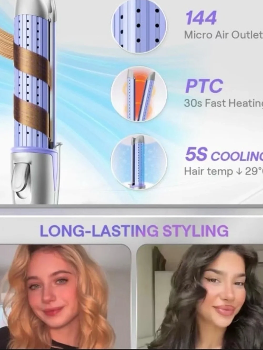 glam 2-in-1 Cool Lock Airflow Styler - Pink and Light Purple